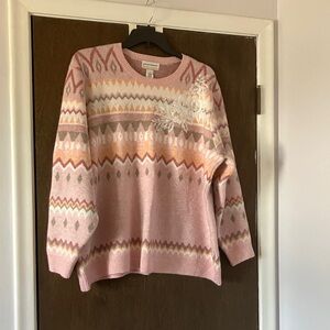 Alfred Dunner Pink Fair Isle Crewneck Sweater 3X